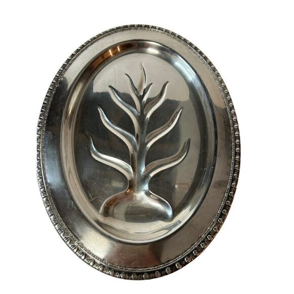 Vintage Large Footed Silver Meat Tray with Tree Well Has Some Wear - Picture 6 of 13